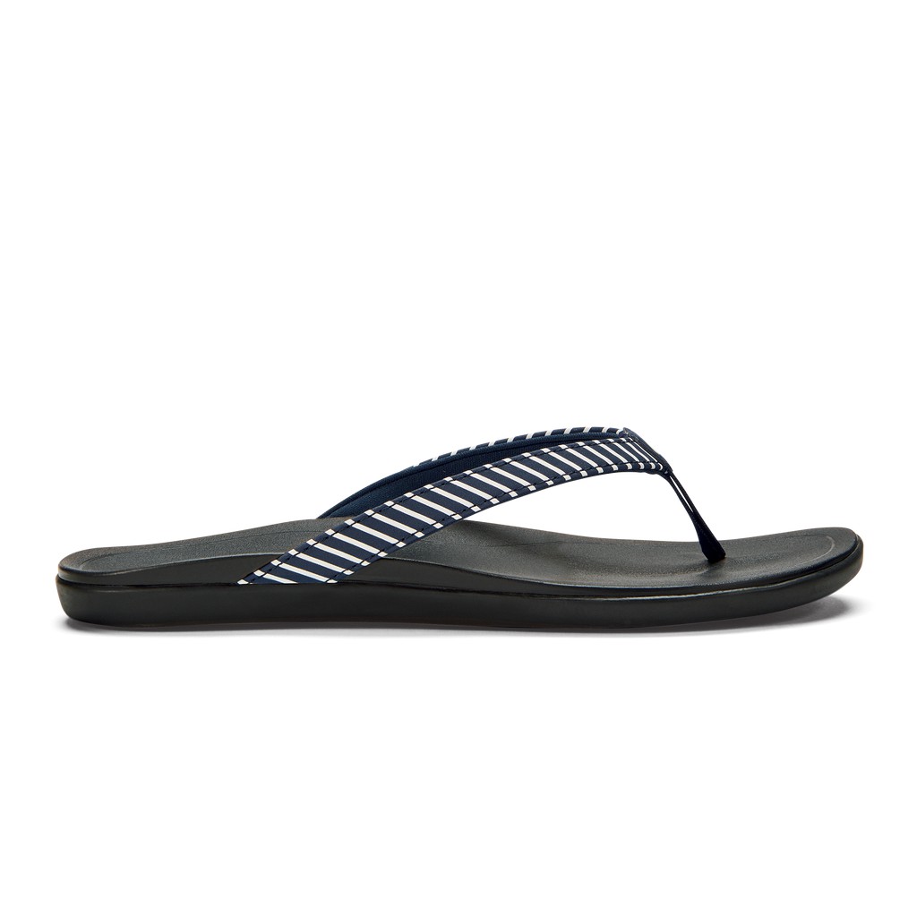 Olukai Zehentrenner Damen - Ho Opio Comfy & Classic Beach Schwarz/Blau - 83492WSUG